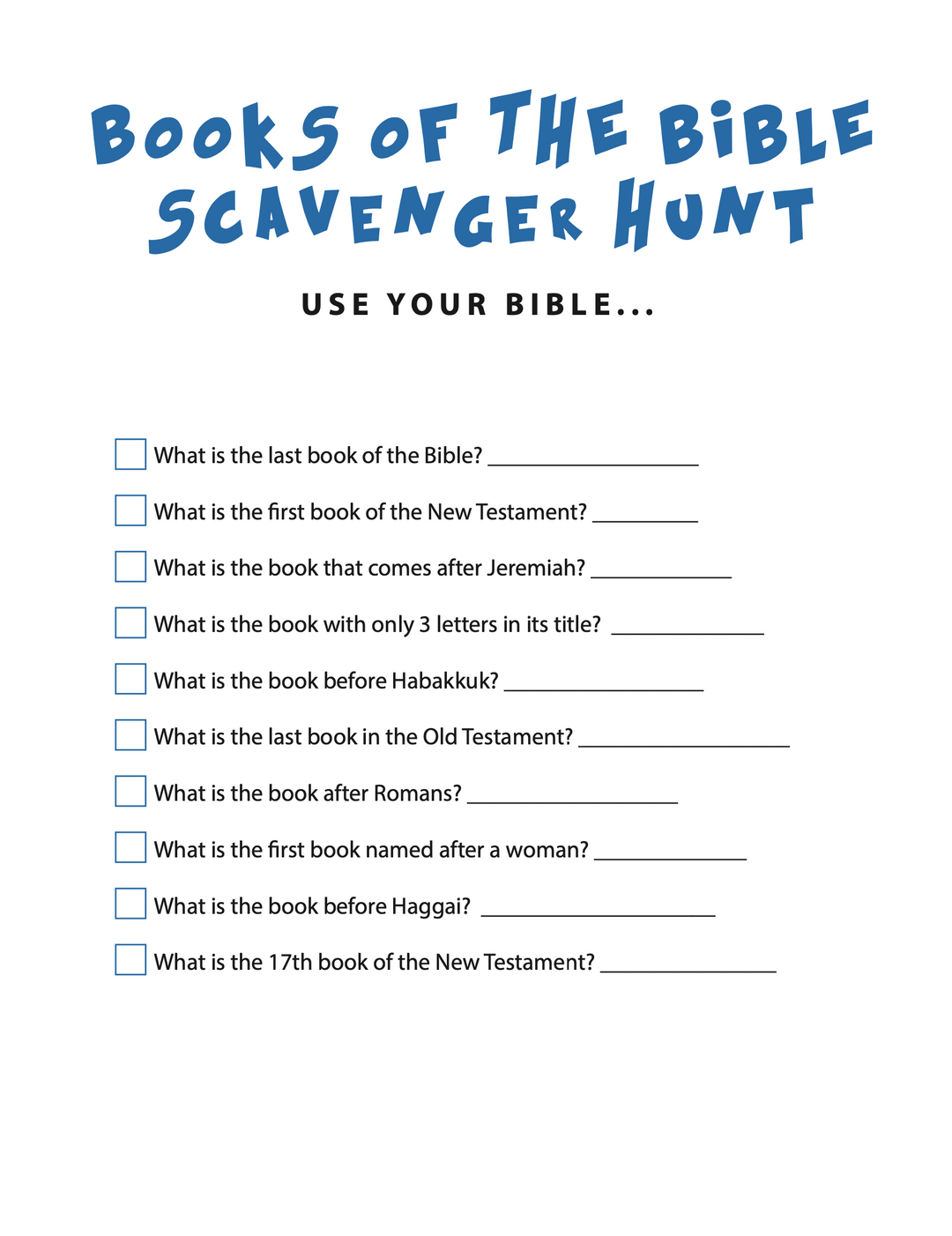 Books of the Bible Scavenger Hunt
