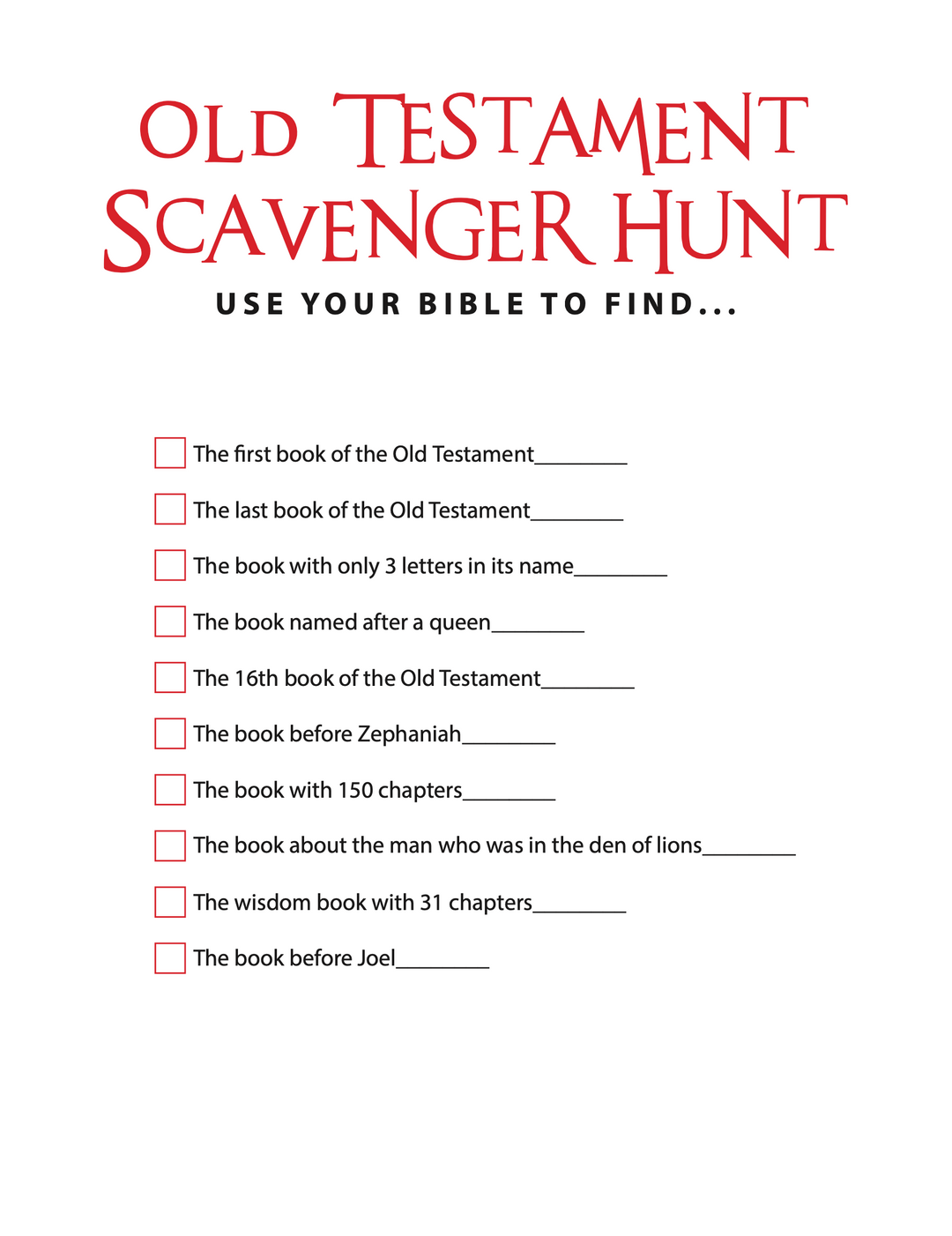 Old Testament Bible Scavenger Hunt