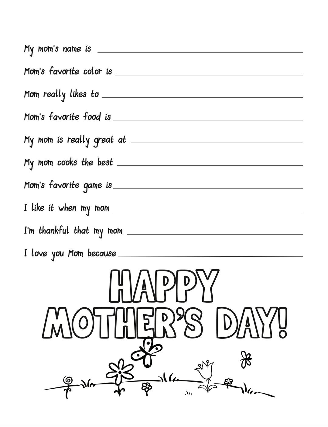 Mother's Day Questionaire